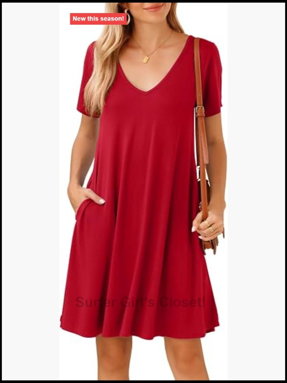 Plus Size Swing Dress V Neck Short Sleeve with Pockets Casual Midi T-Shirt Dress